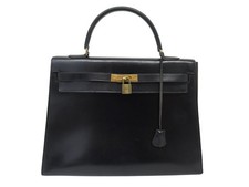 VINTAGE SAC A MAIN HERMES KELLY 35 SELLIER CUIR BOX NOIR 1973 LEATHER HAND BAG