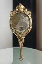 Miroir À Main en Bronze ART NOUVEAU décor en relief de Jeune Fille & Fleurs