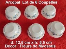ARCOPAL  FRANCE - Vintage   -  Lot de 6 COUPELLES  -  Décor  Fleurs de Myosotis