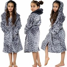 Enfants Gris Imprimé Léopard Peignoir Polaire Souple À Plage Natation Fille 5-13