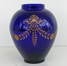 Vase Cristal Bleu Cobalt Gravé et Doré St Louis Baccarat ? Art Nouveau  XIXème