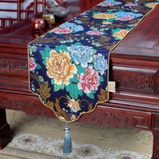 Chemin de Table Floral Jacquard Chinois Nappe Gland Banquet Décor Style Rétro