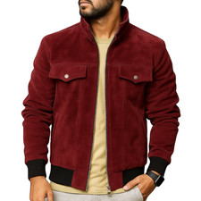Blouson bomber en cuir suédé