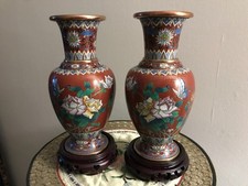 CLOISONNE PAIRE VASES BRONZE