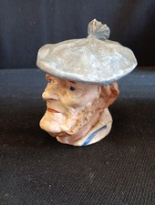 Ancien pot a tabac en biscuit peint tête de vieux marin