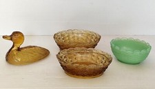 3 BASE BONBONNIERE SUCRIER OPALINE PORTIEUX FORME PANIER ET CANARD ART DECO