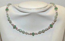 Collier fin mi-long pierres véritables jade aventurine quartz rose howlite UNIK