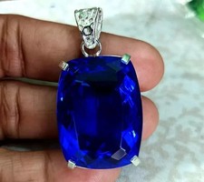 Naturel 55 CT Topaze Bleu 925 Argent Sterling Certifié Gemme Pendentif + Cadeau