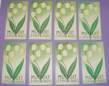LOT DE 8 ANCIENNES CARTES PARFUMÉES MUGUET L.T. PIVER PARIS / PUBLICITÉ AU DOS