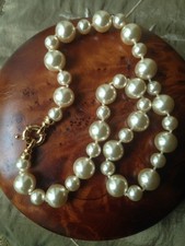 Très beau collier perles Majorque véritables fermoir bouée plaqué or