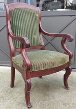 Ancien Fauteuil De Bureau à Crosse Époque Restauration/Velours Vert/19 Ème 