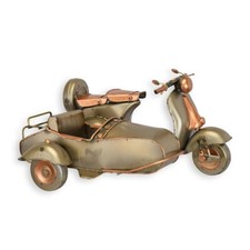 9932108 Modèle De Voiture Nostalgique Ancien Moto Avec Side-Car 30x23x16cm