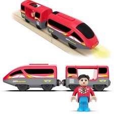 Train de train électrique en bois, à piles, avec phares avant et son, kit de ...