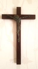 Grand crucifix croix en bois Jésus Christ en bronze, ancienne