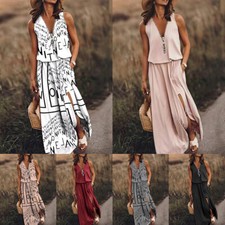 Robe Débardeur Pour Femme Col En V Longue Maxi Sans Manches Fête Hawaïenne /