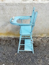 Jouet petite chaise haute de poupée bleue ancienne
