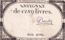 5 Livres - 10 Brumaire An II (31.10.1793) - Sign. Duclos - Série 27209