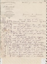 20/93 facture courrier BONNEBOUCHE MIRIBEL BOIS CHARPENTE 1899 /JANNIN BEARD 01