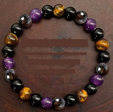 Bracelet de perles Améthyste, œil de Tigre, Hématite et Onyx, Sur mesure