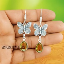 Boucles d'oreilles pendantes en argent sterling 925 pierre précieuse quartz...