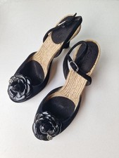 CHANEL Sandales compensées cuir noir façon espadrilles T.40,5 CHANEL SHOES 