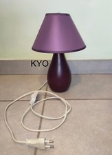 Lampe chevet conique design moderne céramique à poser, abat-jour violet mauve