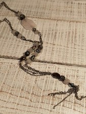 Superbe Collier Sautoir Clio Bleu Argent Quartz Perles Cristal 