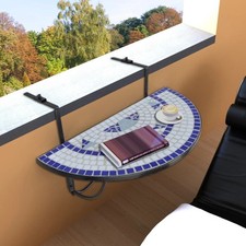 Table de Balcon Suspendue Demi-Circulaire Bleu et Blanc Meuble Jardin vidaXL