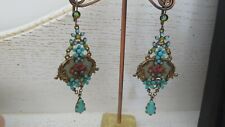 boucles d'oreille Michal Negrin style victorien roses et perles turquoises