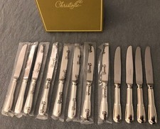 Christofle 12 couteaux à Fromage Modèle  Filet Chinon -Métal A. - L.19,5 cm. TBE
