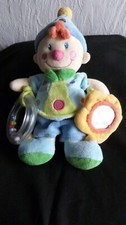 doudou   clown   nicotoy   fleur  miroir  anneau avec perle  pouet pouet  bleu 