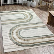 Tapis élégant crème beige vert brun poils courts brillant salon chambre salle à