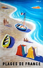 Affiche ancienne plage de France 1955 (38 x 60 cm)