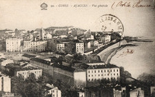 CPA CORSE AJACCIO VUE GENERALE/TAMPON 12/8/28/ECRITE/NON OBLITEREE