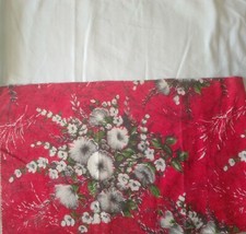 GROS LOT 6 COUPONS TISSU COTON ANCIEN ROUGE FONCÉ FLEURS BLANCHES ET LIN BLANC