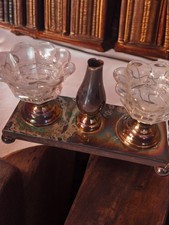 Ancien encrier vintage en métal argenté, objet de collection bureau rétro déco