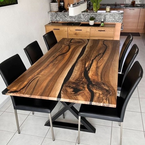 Black epoxy wood table - black,