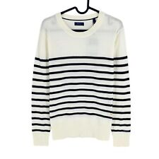 GANT Femme Blanc Léger Coton Breton Rayure Pull Col Rond Pull Taille L