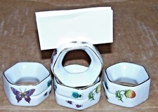1 Set of 4 Porcelain Napkin Ring & Place Card Holder~~In One, Butterflies, etc.