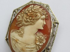 XIX  Art Nouveau Broche Pendentif Camée coquille OR 14 K - Brooch Pendant Cameo