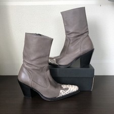 Rare bottes western femme Tony Mora cuir peau de serpent talons gris noir EU 37