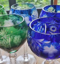 9 Verres À Vin Cristal Colorés Gravés-  Nachtmann
