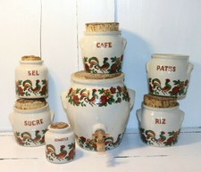 Lot série de 6 pots anciens en grès céramique vintage vernis épices & vinaigrier