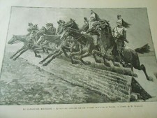 Gravure 1888 - Carrousel Militaire Saut des obstacles par officiers école Saumur