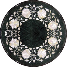 Table En Marqueterie Artisanale En Marbre Vert Avec Incrustation De 12"