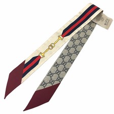 Écharpe GUCCI soie 100 % ruban cravate 33,9 x 2,0 pouces beige bleu marine bo...