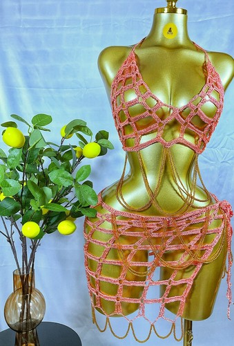 Handmade salmon crochet halter - salmon,