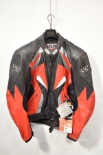Veste De Moto Homme Ixs Noire Rouge En Cuir Véritable Neuve Taille 50