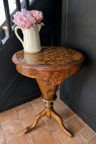 Antique inlaid chess table - chess,