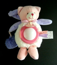 18. DOUDOU ET COMPAGNIE VEILLEUSE CHAT BLANC ROSE LOVELY POMPON VIOLET ET.NEUF *